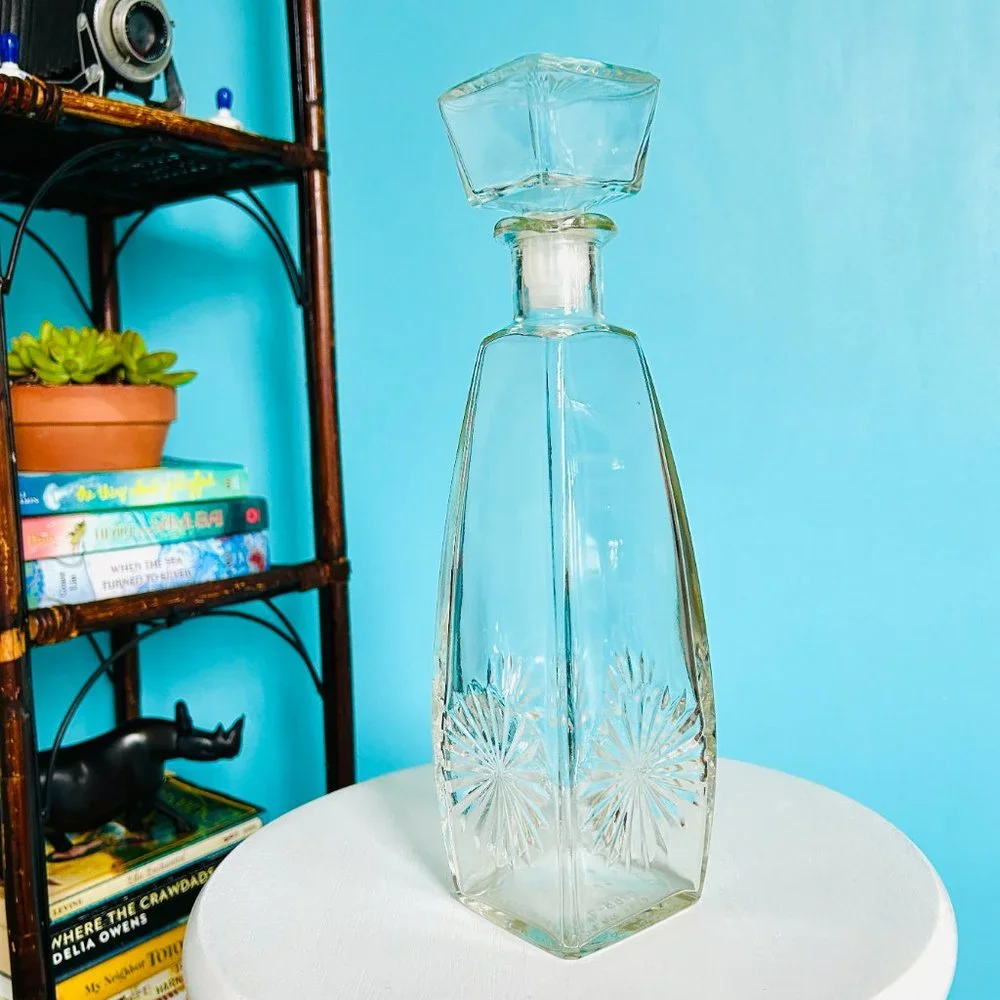 Vintage Mid Century Bourbon Glass Decanter w/ Stopper